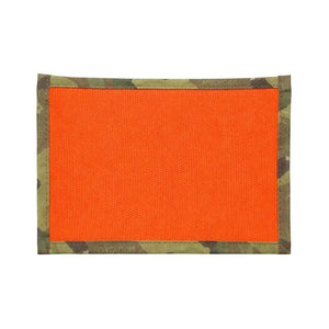 Orange and camouflage EDC pouch with a textured insert.