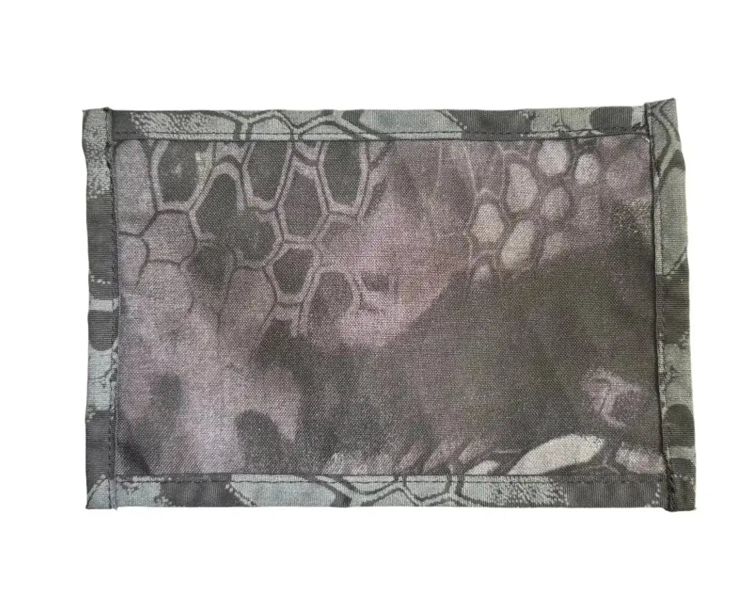 Flat pouch with grey and black camouflage pattern