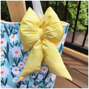 Floral Tote Bag with Bow Charm, Large Handmade Shoulder Bag, Cotton Lined Tote with Pockets by Maypop House Designs, handmade leather goods detail photo 3