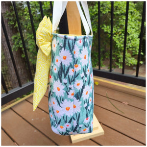 Floral Tote Bag with Bow Charm, Large Handmade Shoulder Bag, Cotton Lined Tote with Pockets by Maypop House Designs, handmade leather goods detail photo 4