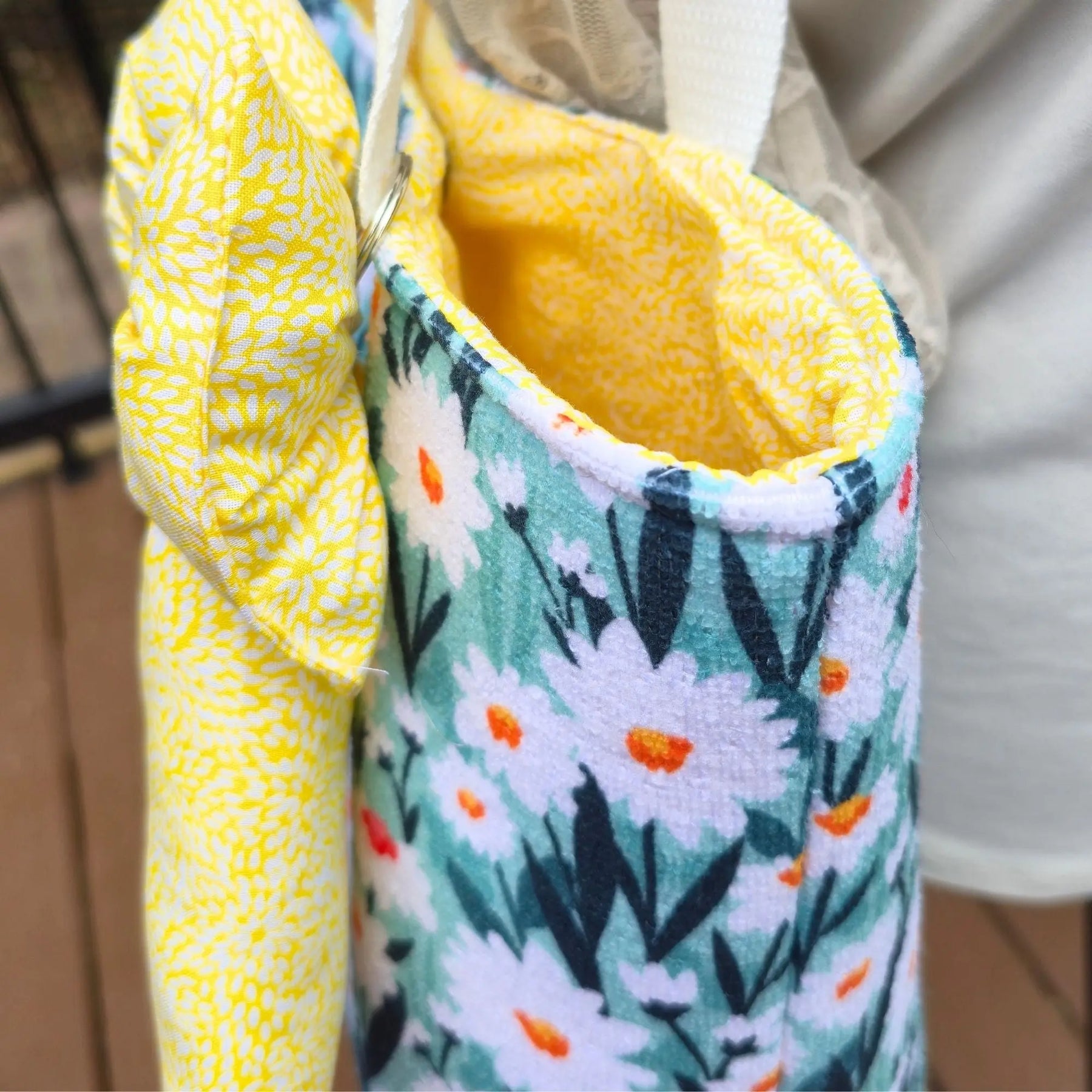 Floral Tote Bag with Bow Charm, Large Handmade Shoulder Bag, Cotton Lined Tote with Pockets by Maypop House Designs, handmade leather goods detail photo 7