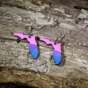 Florida Bisexual Pride Wooden Dangle Earrings | LGBTQ State Jewelry