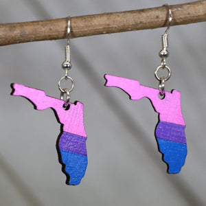 Florida Bisexual Pride Wooden Dangle Earrings | LGBTQ State Jewelry