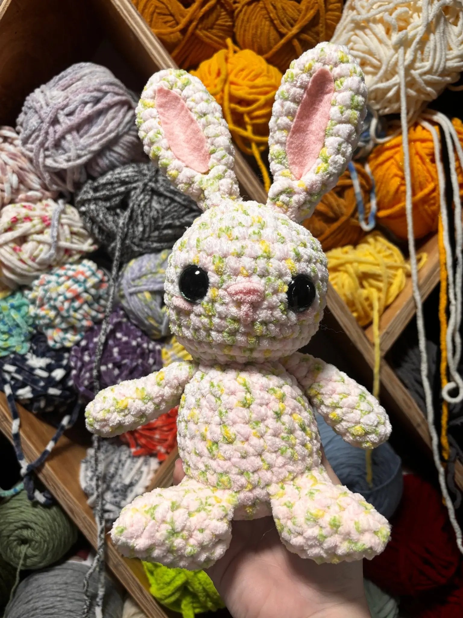 Handmade Crochet Bunny: Floral Amigurumi Rabbit Plush Stuffed Animal. Cute spring bunny gift!
