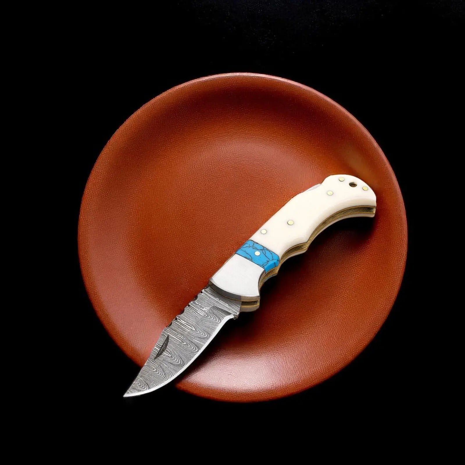 Folding Hunter Knife | Bone Handle Damascus Knife Store