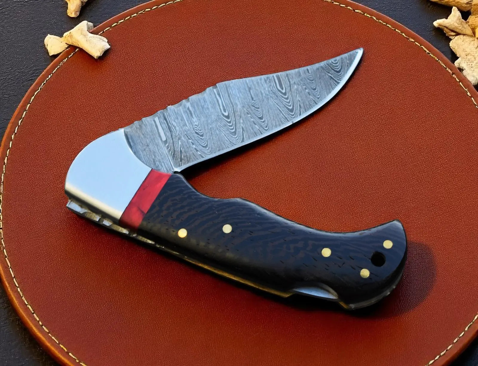 Folding Hunting Knife – Damascus Blade Wangi Wood Damascus Knife Store