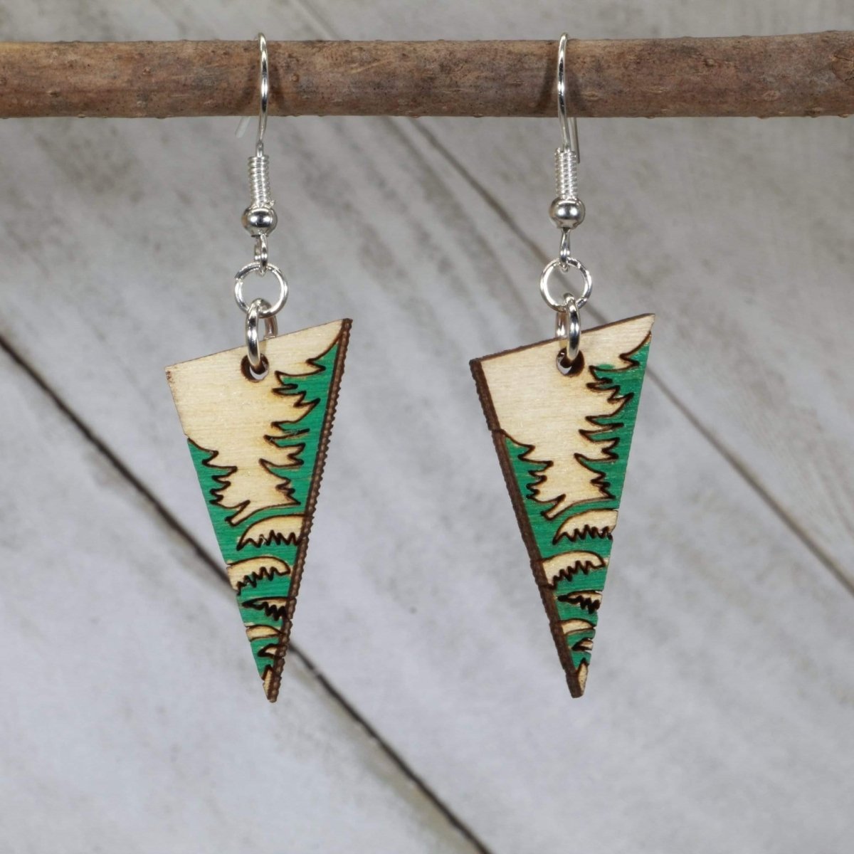 Forest Landscape Wooden Dangle Earrings | Nature Scenic Jewelry by Cate's Concepts, LLC, handmade jewelry main product photo