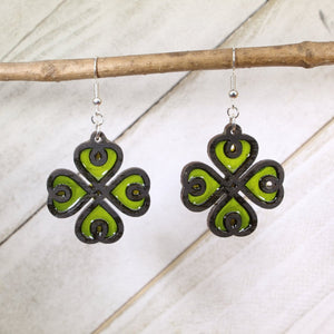 Four Leaf Clover Wood Resin Earrings | Irish Lucky Charm Jewelry