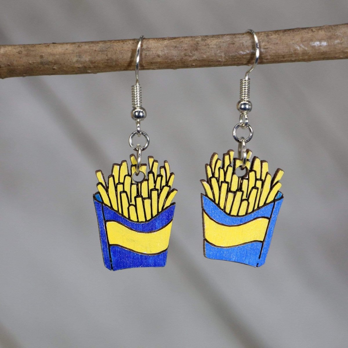 French Fry Wooden Dangle Earrings | Food Jewelry by Cate's Concepts, LLC, handmade jewelry detail photo 2