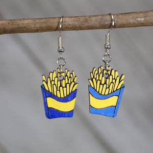 French Fry Wooden Dangle Earrings | Food Jewelry