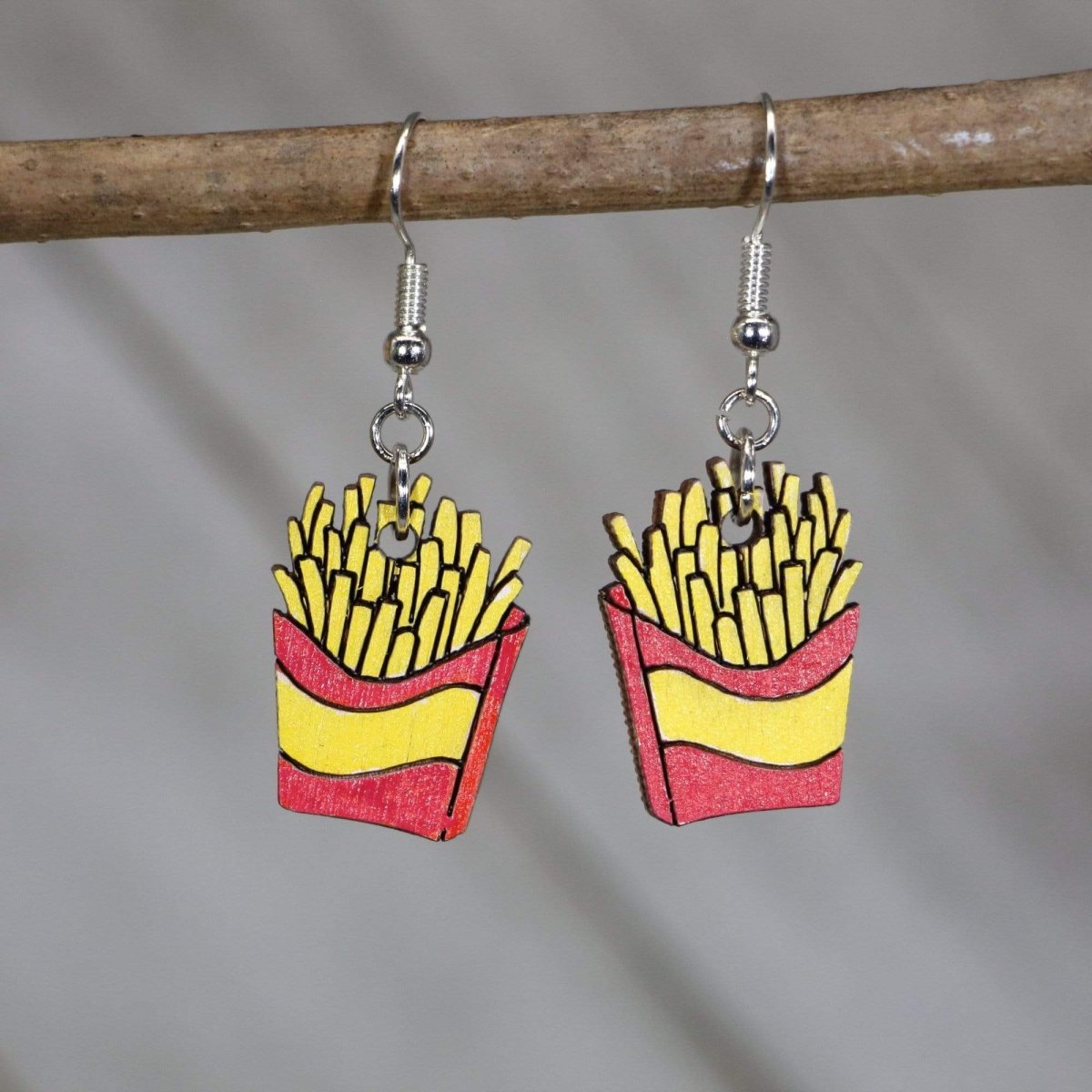 French Fry Wooden Dangle Earrings | Food Jewelry