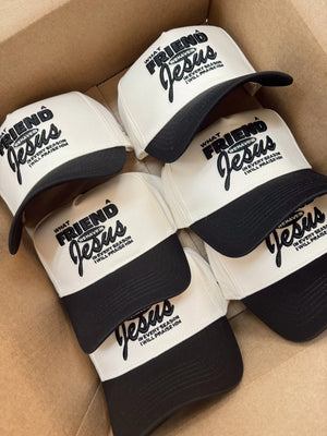 Friend in Jesus - Black Vintage Trucker Hat KenzKustomz