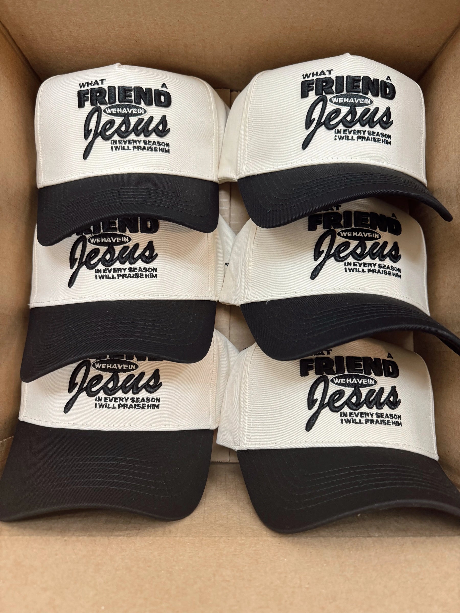 Friend in Jesus - Black Vintage Trucker Hat KenzKustomz