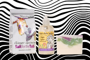 Ginger Quince bath salts, liquid soap, and bar soap.