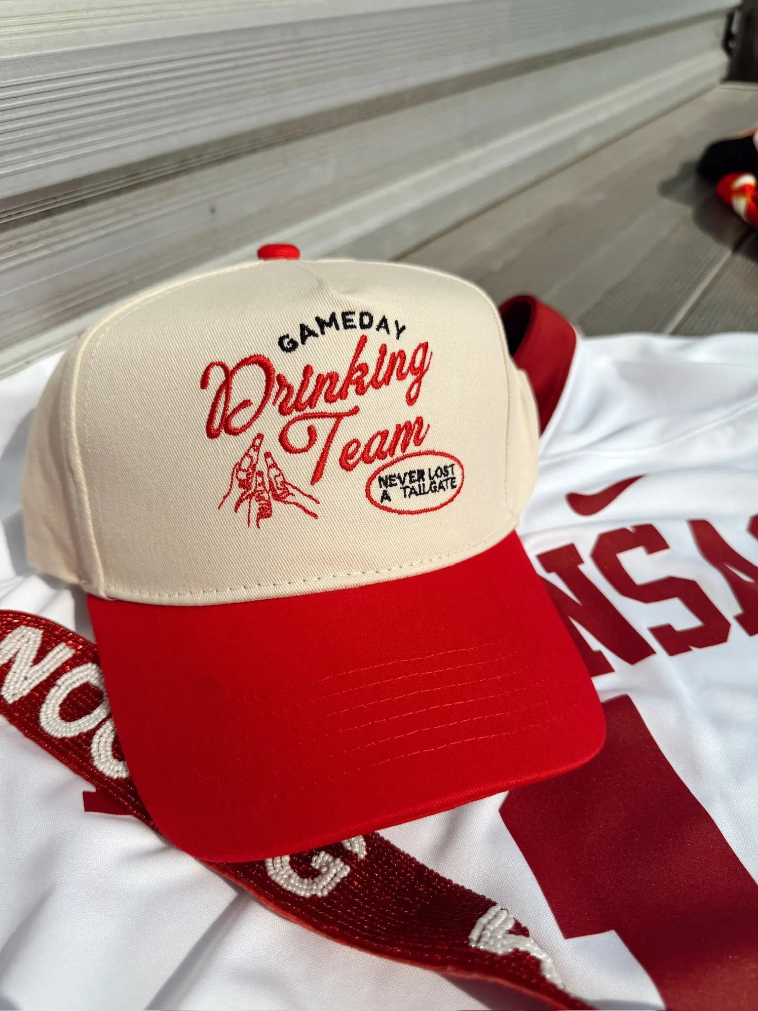 Gameday Drinking Team - Red Vintage Trucker Hat KenzKustomz