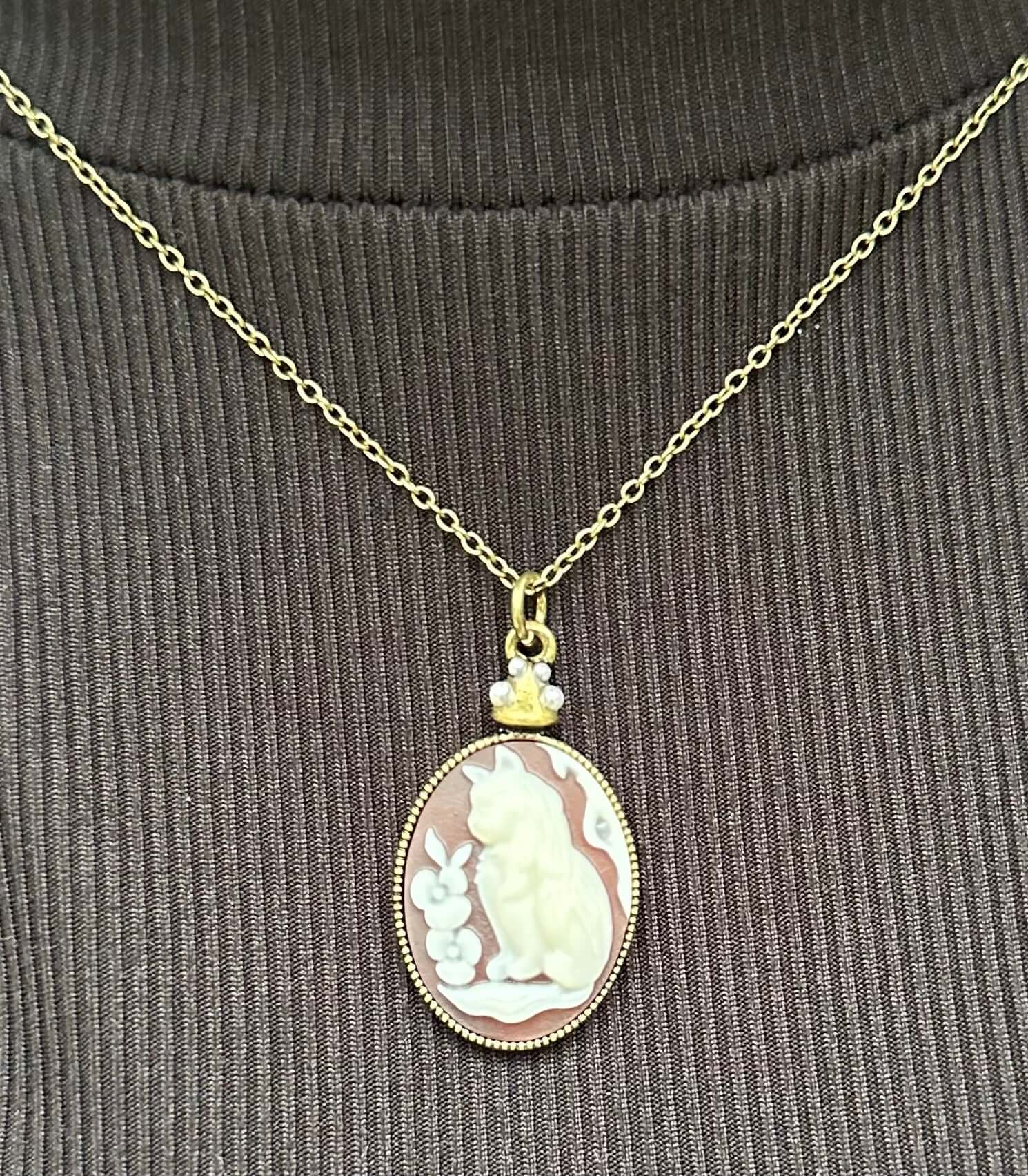 Cat Cameo Necklace: Handmade Garden Cat Pendant, Cottagecore Jewelry, Gift for Cat Lover