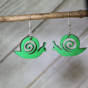 Garden Snail Wooden Dangle Earrings | Nature Animal Jewelry