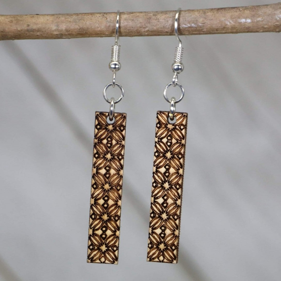 Geometric Floral Bar Wooden Dangle Earrings | Modern Jewelry by Cate's Concepts, LLC, handmade jewelry main product photo