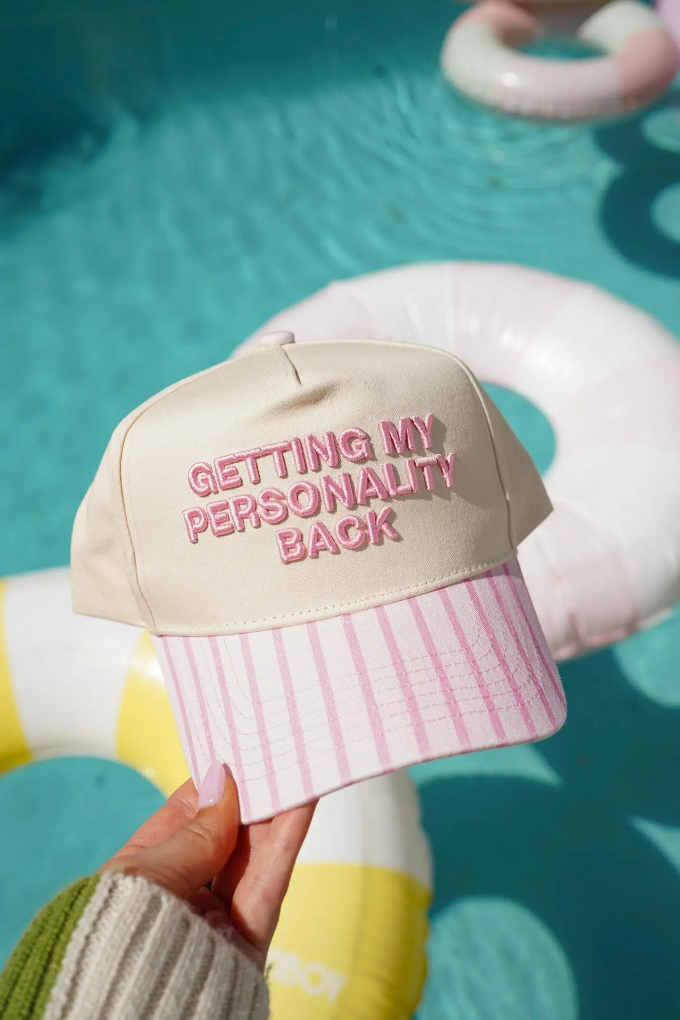 Getting my Personality Back - Pink Stripe Trucker Hat KenzKustomz