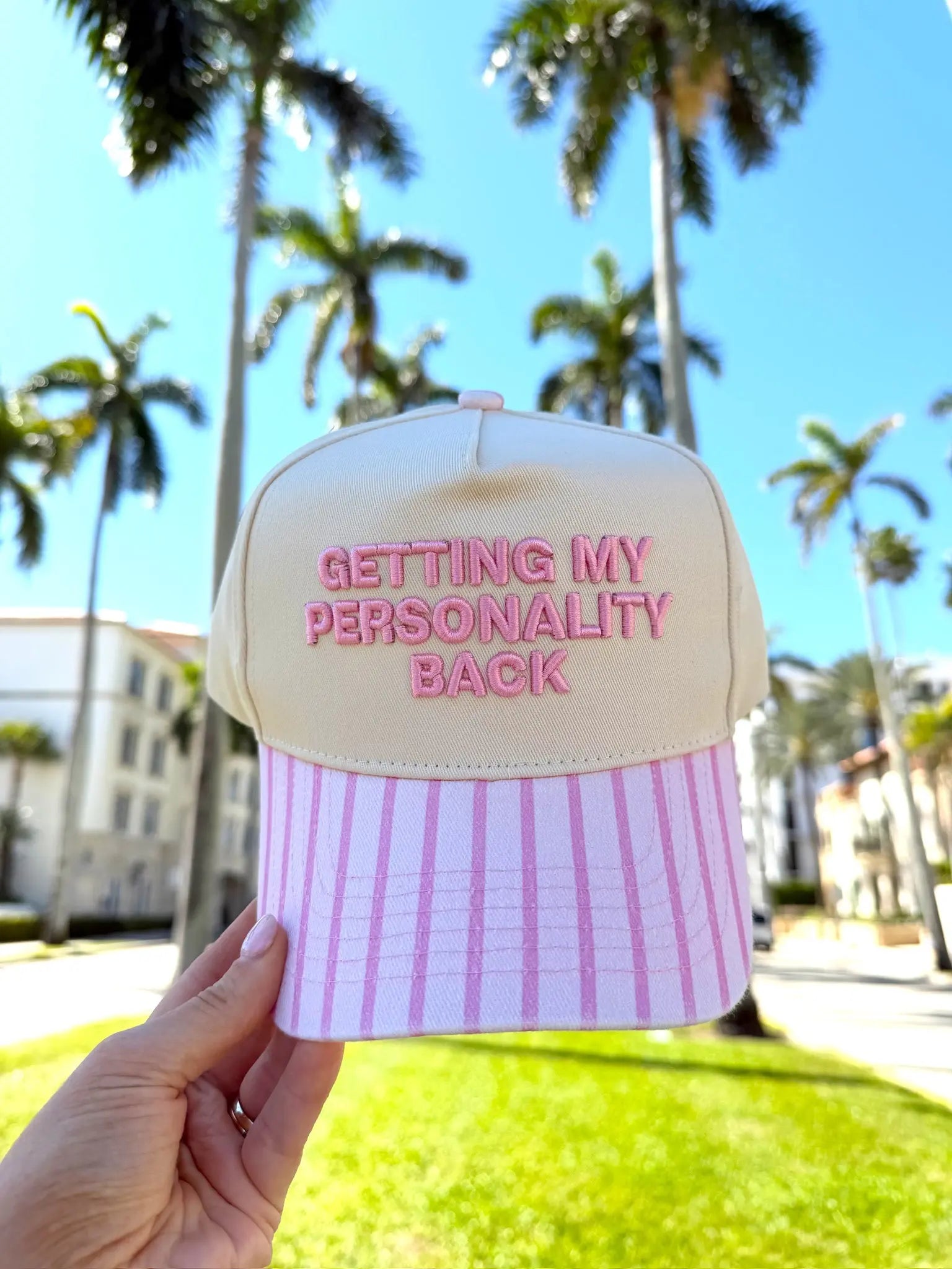 Getting my Personality Back - Pink Stripe Trucker Hat KenzKustomz
