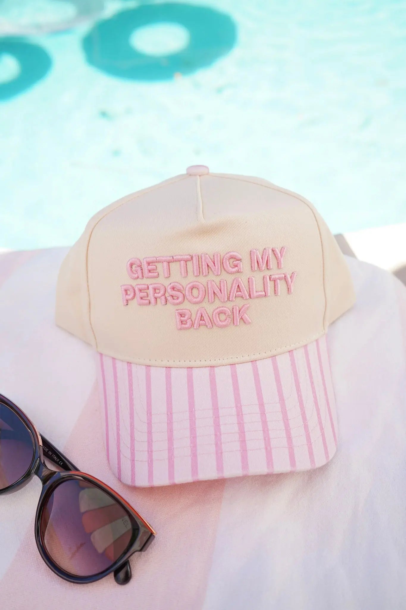 Getting my Personality Back - Pink Stripe Trucker Hat KenzKustomz