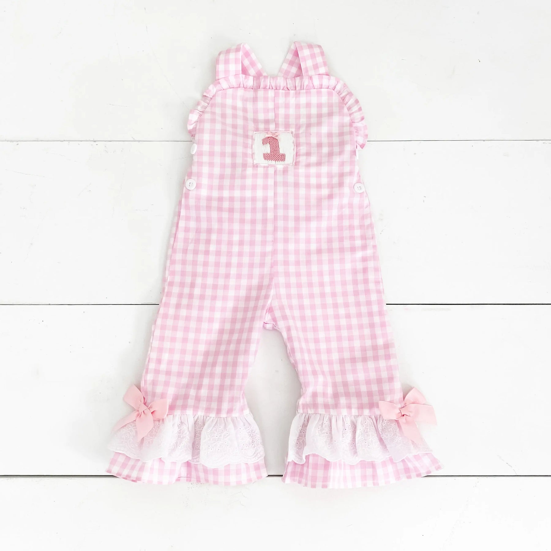 Girls Smocked First Birthday Longall by Seven Lantern Lane, children's boutique clothing main product photo