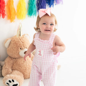 Girls Smocked First Birthday Longall by Seven Lantern Lane, children's boutique clothing detail photo 4