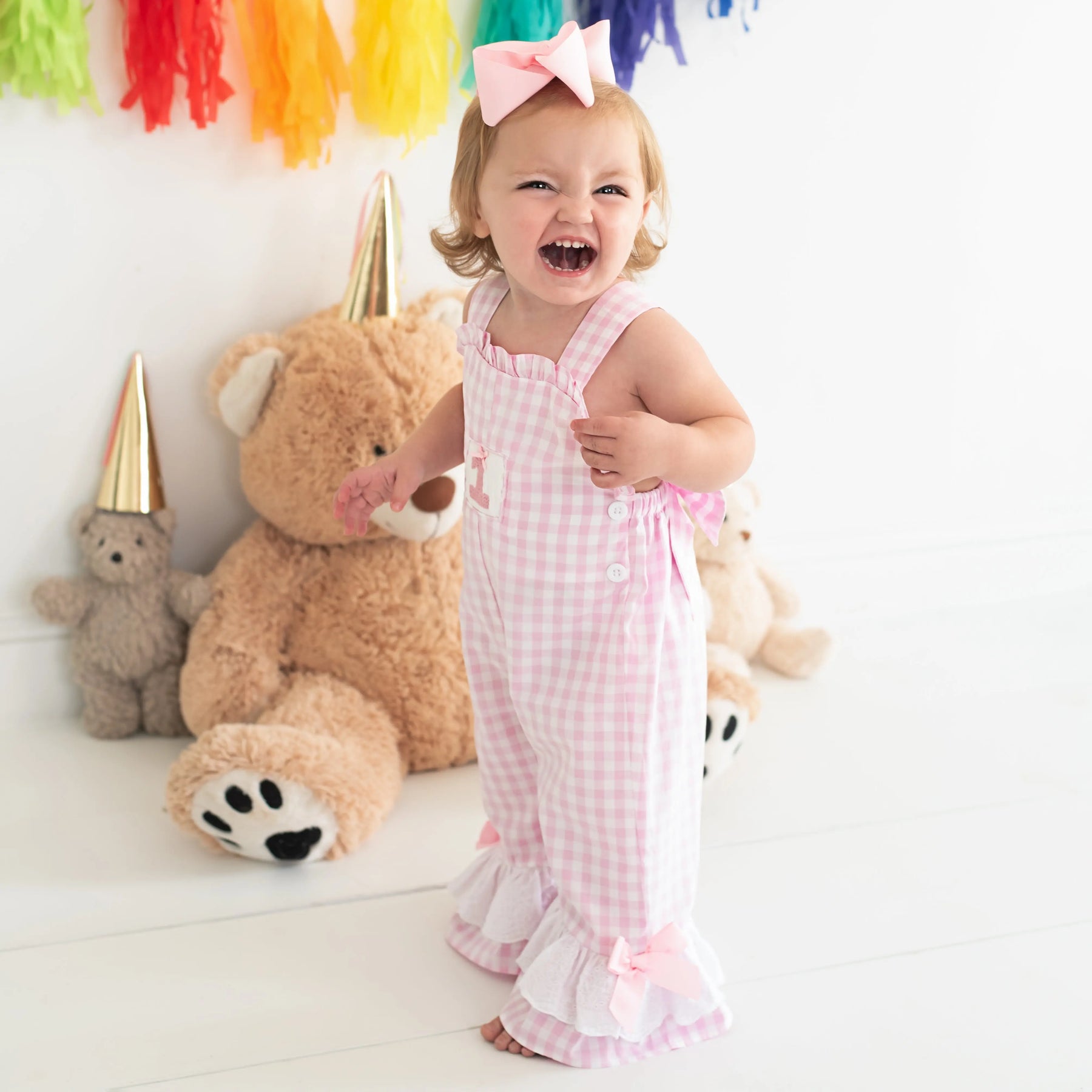 Girls Smocked First Birthday Longall by Seven Lantern Lane, children's boutique clothing detail photo 10