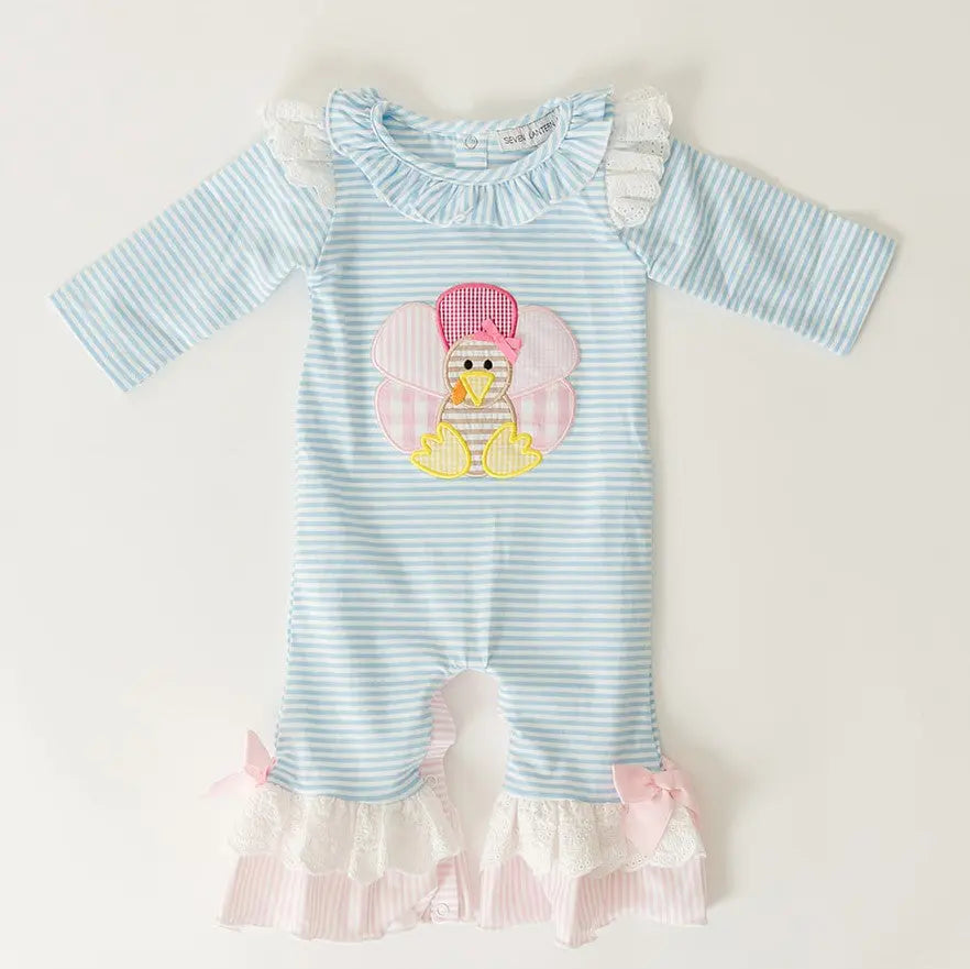 Girls Thanksgiving Turkey Romper Seven Lantern Lane