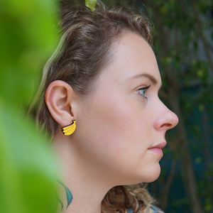 Additional view of Banana Stud Earrings hand painted on lightweight wood by LE CHIC MIAMI