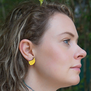 Additional view of Banana Stud Earrings hand painted on lightweight wood by LE CHIC MIAMI