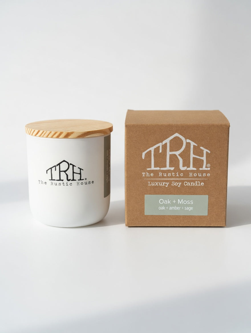 Oak + Moss Candle by The Rustic House, scented candle main product photo