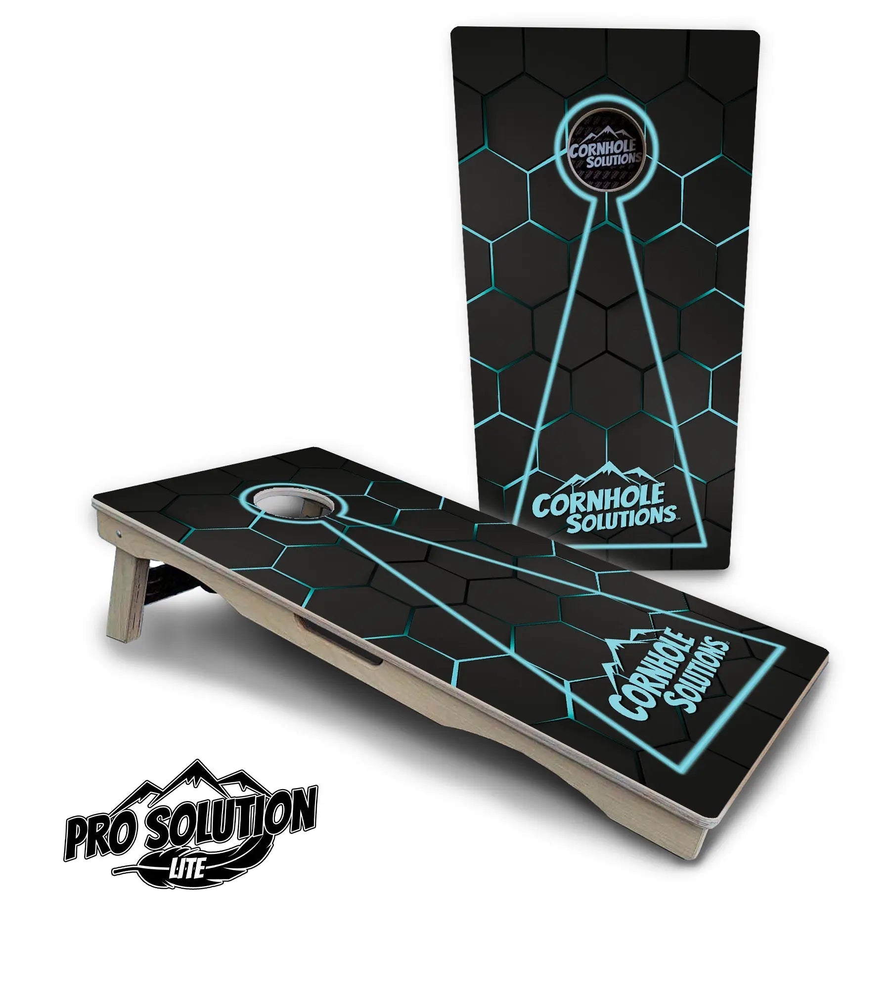 Glow Hole Black Cornhole Boards - Pro Solution Lite Series by Cornhole Solutions, custom cornhole board main product photo
