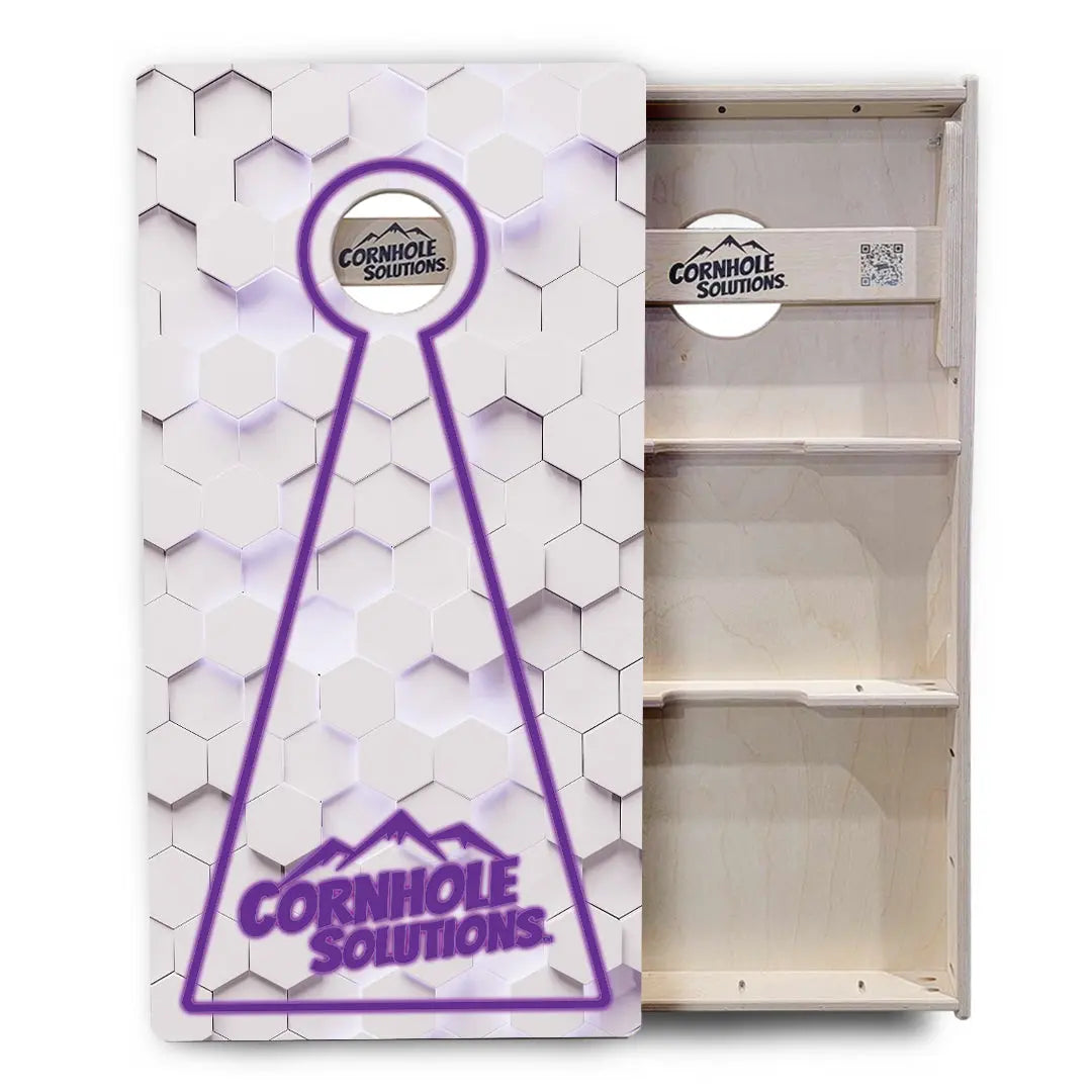 Glow Hole White Background Cornhole Boards - Professional Tournament Series