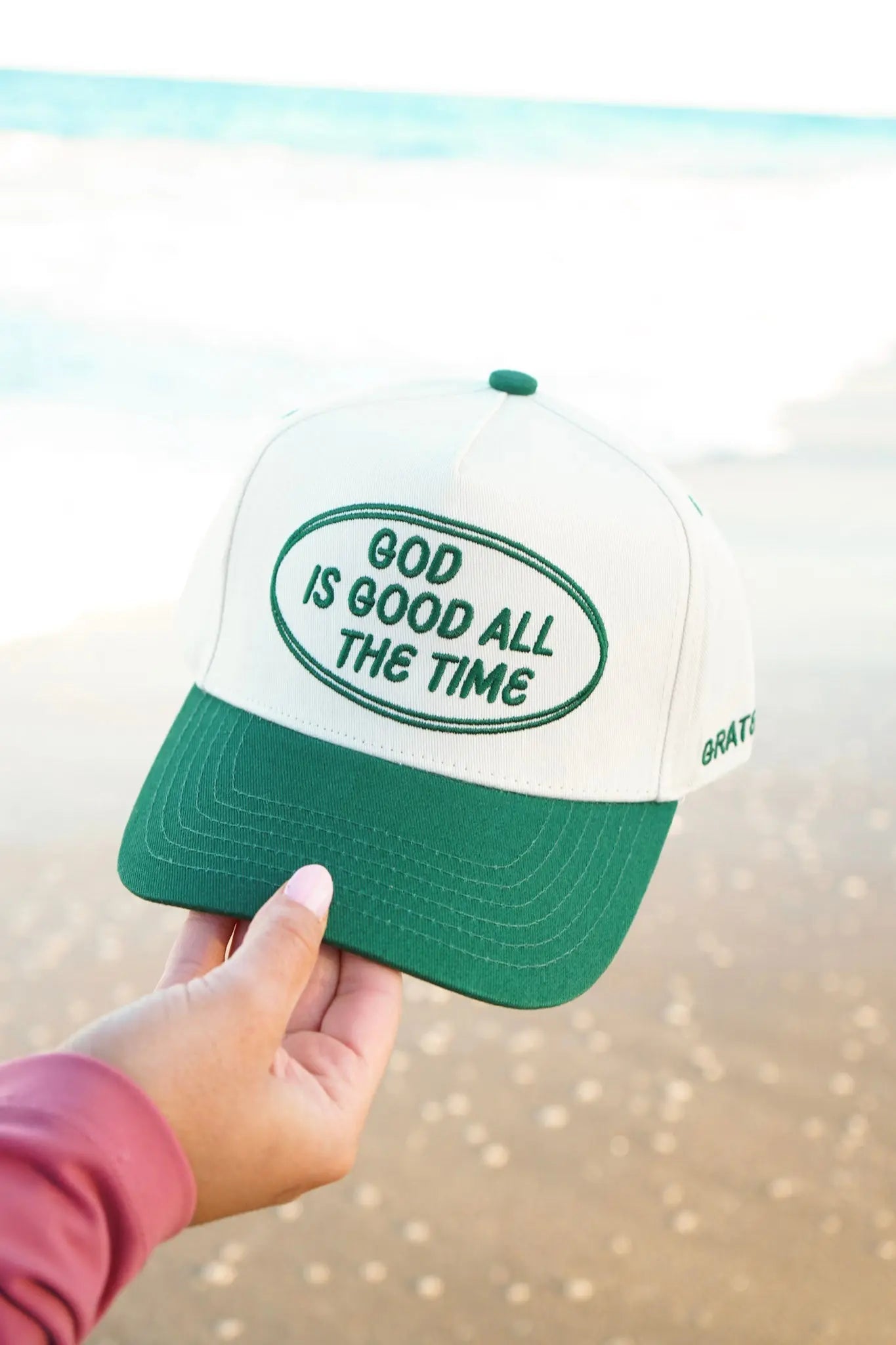 God is Good - Green Vintage Trucker Hat by KenzKustomz, Southern lifestyle apparel main product photo