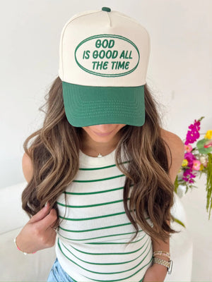 God is Good - Green Vintage Trucker Hat by KenzKustomz, Southern lifestyle apparel detail photo 9