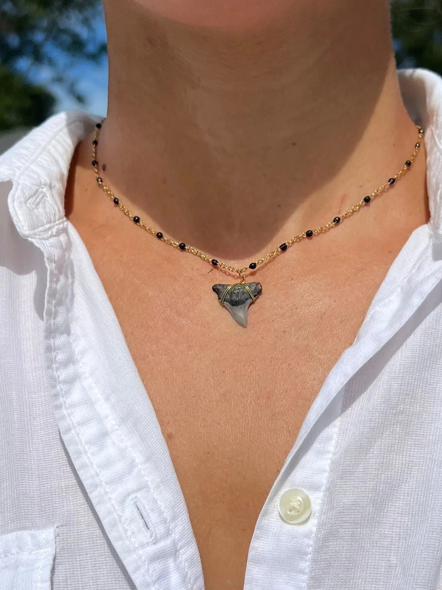 Gold Shark Tooth Necklace - Black HALT