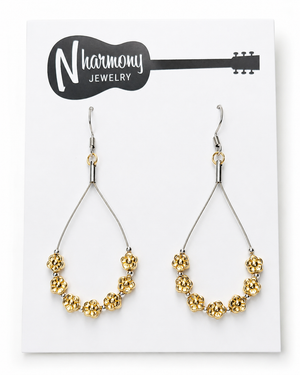 Gold Flower Guitar String Hoop Earrings by N Harmony Jewelry, handmade jewelry detail photo 2