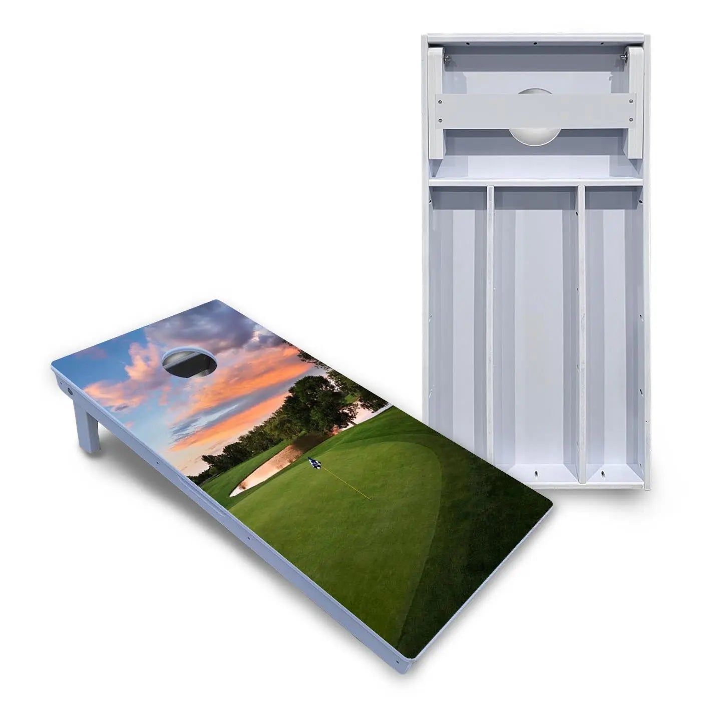 Golf Course Sunset Cornhole Boards - All Weather Series by Cornhole Solutions, custom cornhole board main product photo