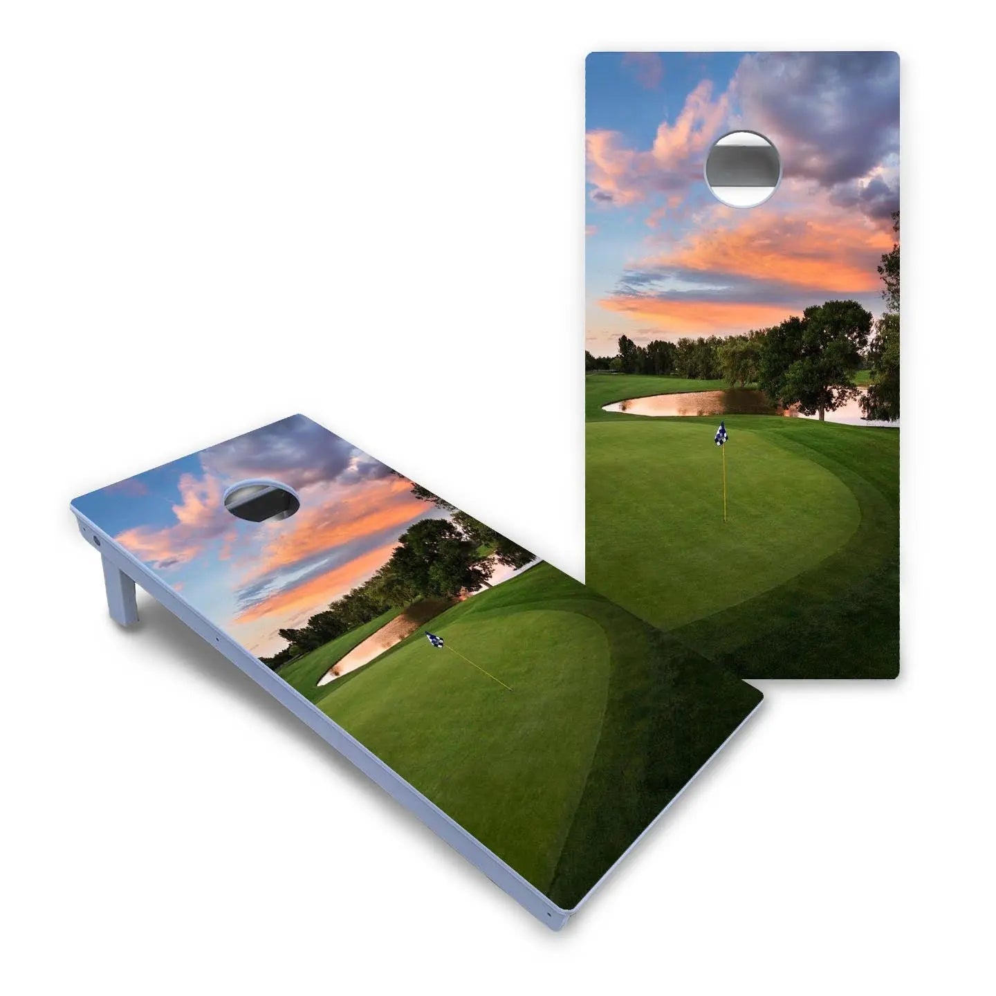 Golf Course Sunset Cornhole Boards - All Weather Series by Cornhole Solutions, custom cornhole board detail photo 2