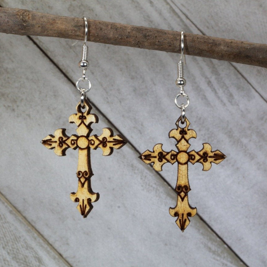 Gothic Cross Wooden Dangle Earrings | Dark Faith Jewelry