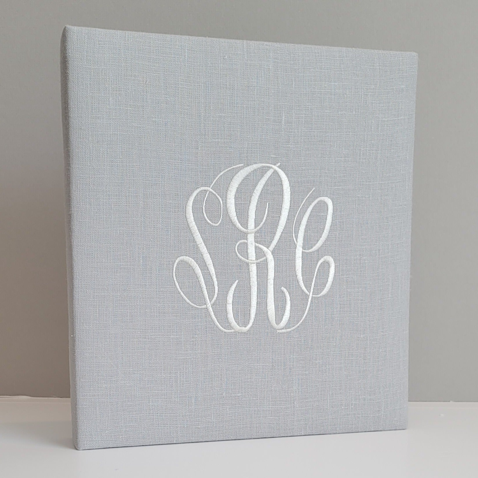Gray linen handmade baby memory book without bow by AP Creations