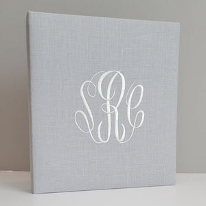 Gray linen handmade baby memory book without bow by AP Creations