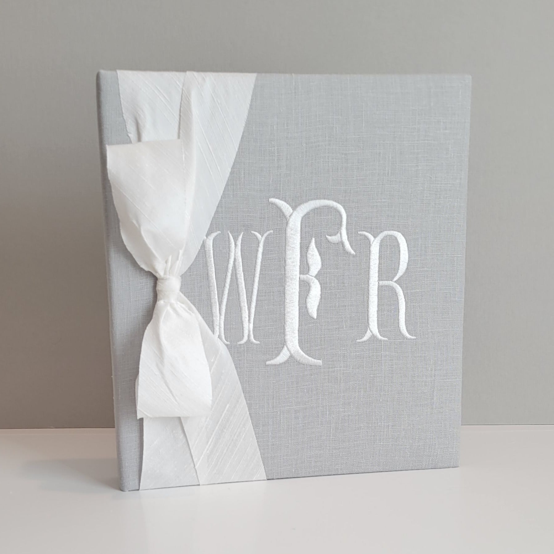 Baby Memory Book - Gray Linen (w/ SILK Bow) by AP Creations in Tuscaloosa, paper gift main product photo