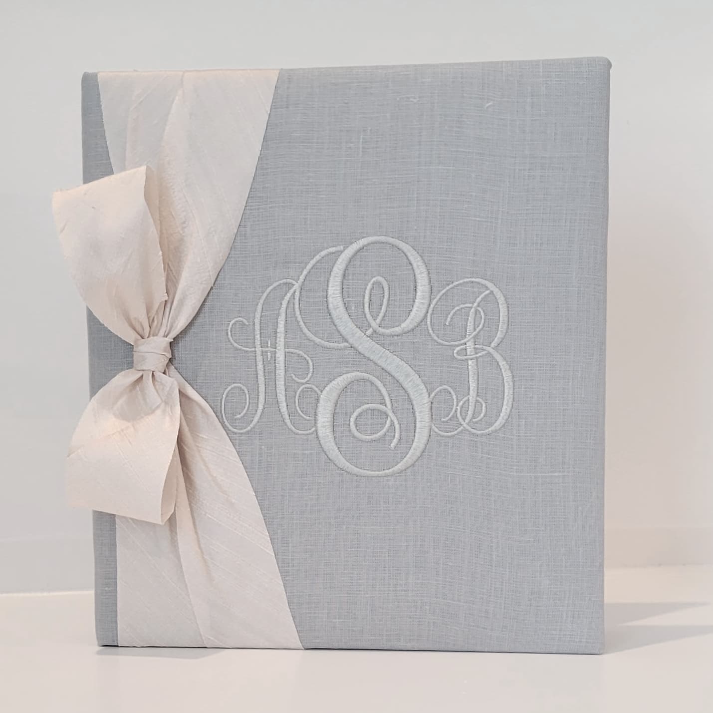 Baby Memory Book - Gray Linen (w/ SILK Bow) by AP Creations in Tuscaloosa, paper gift detail photo 2