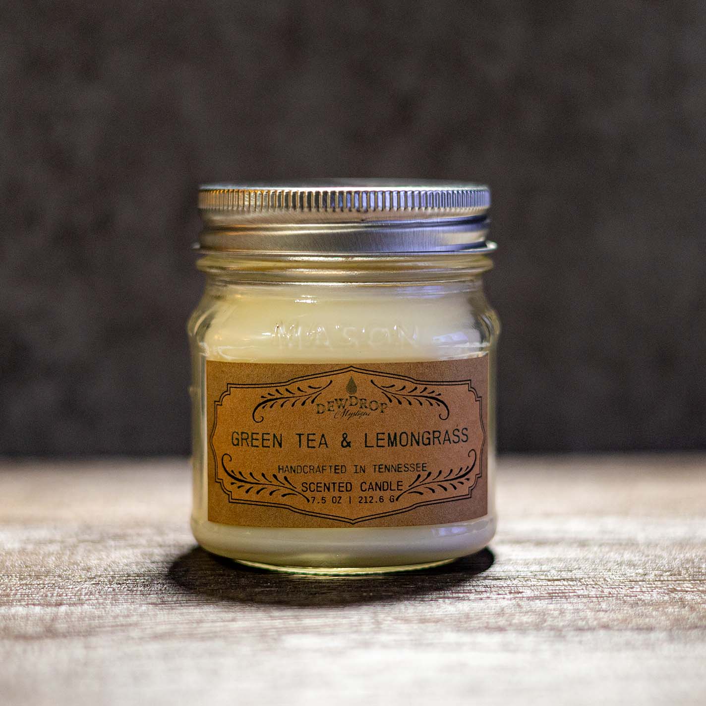 Green Tea & Lemongrass 7.5oz Candle by Dewdrop Mystique LLC, Southern food gift detail photo 2