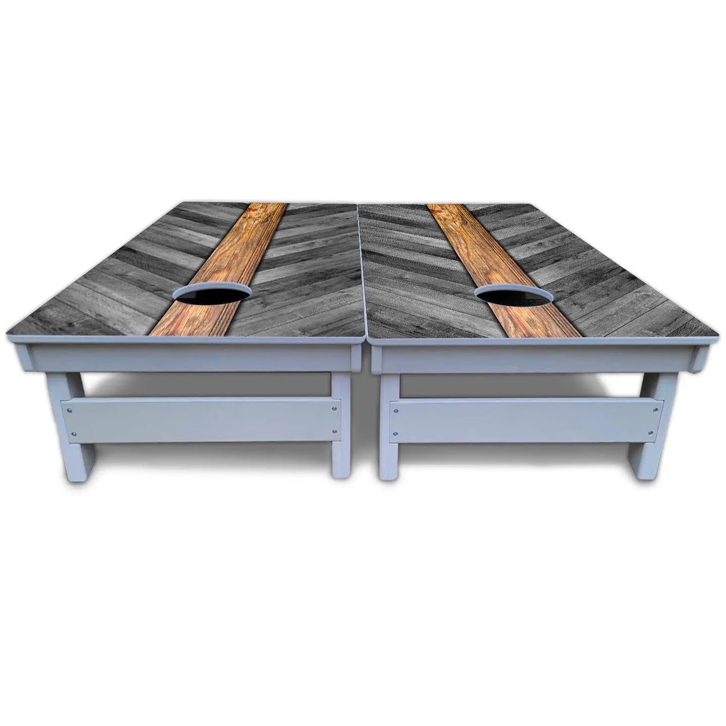 Grey Herringbone Cornhole Boards - All Weather Series Cornhole Solutions