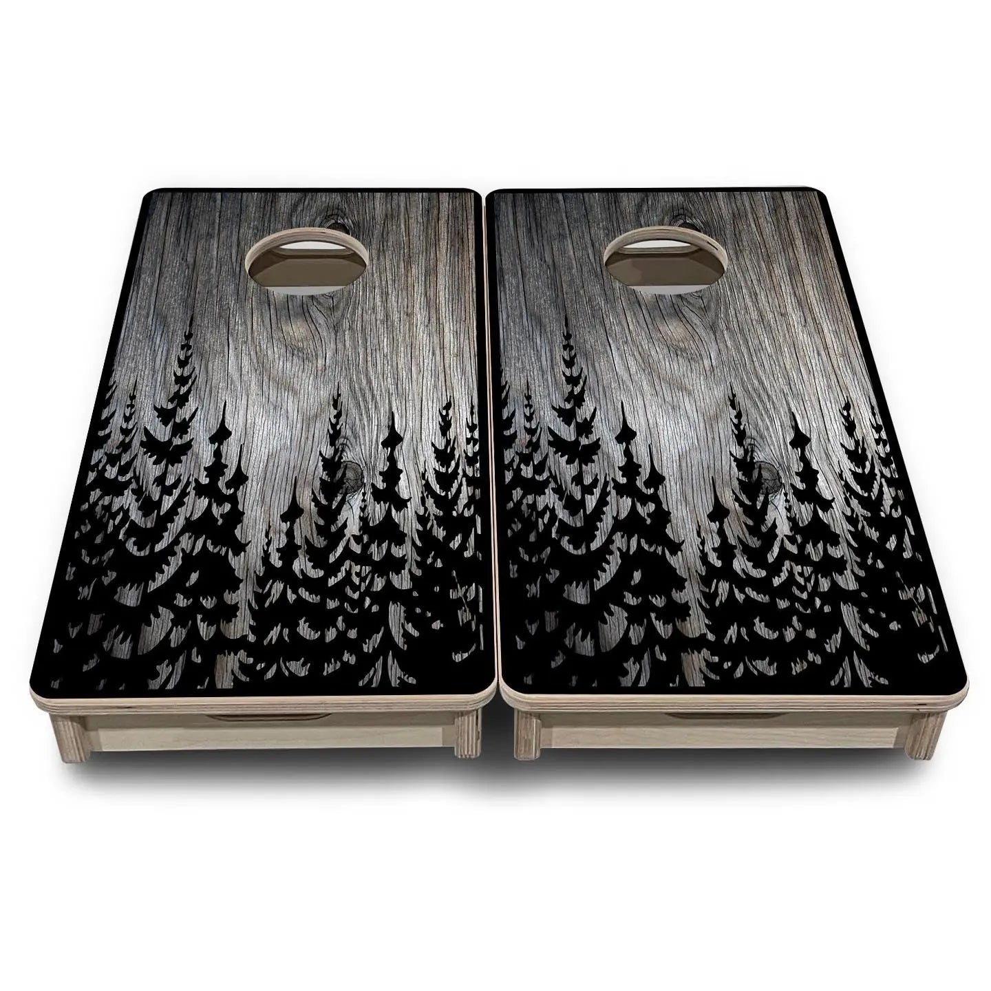 Grey Pine Trees - Mini or Vacation Size Cornhole Boards by Cornhole Solutions, custom cornhole board detail photo 2