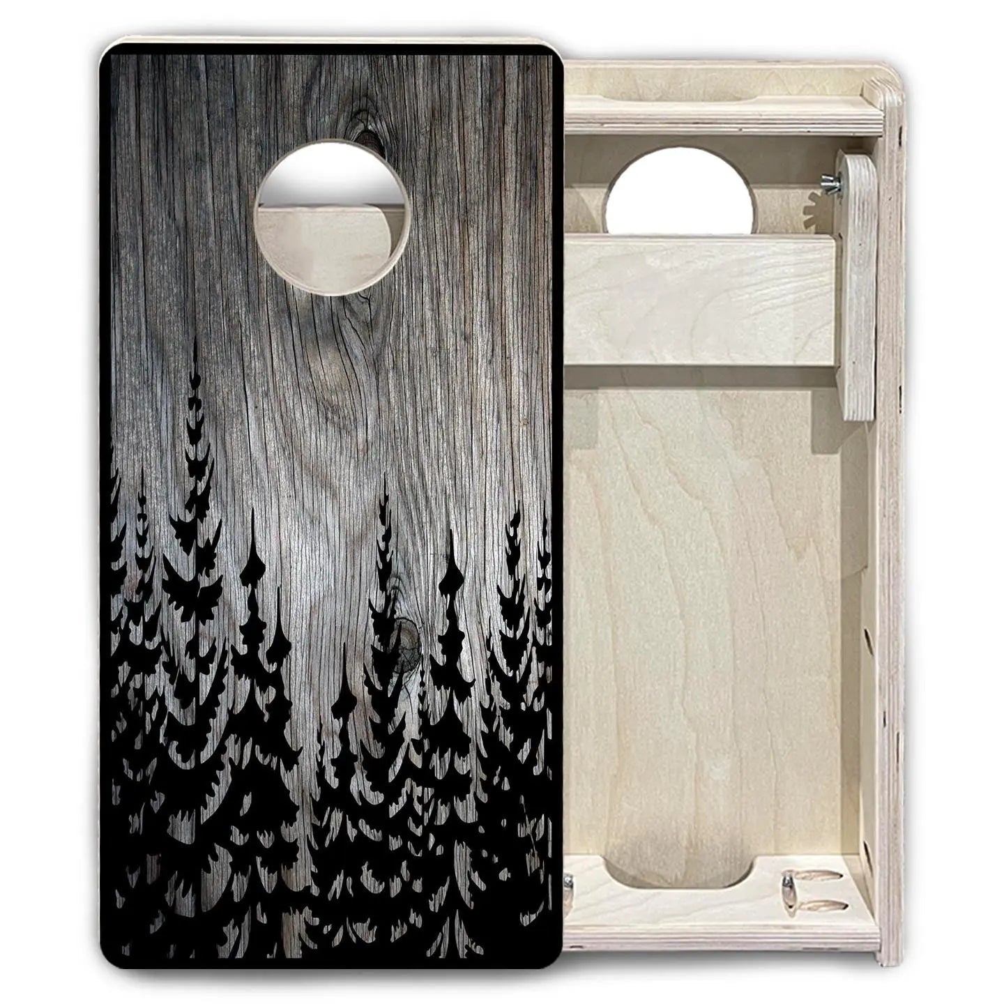 Grey Pine Trees - Mini or Vacation Size Cornhole Boards by Cornhole Solutions, custom cornhole board detail photo 4