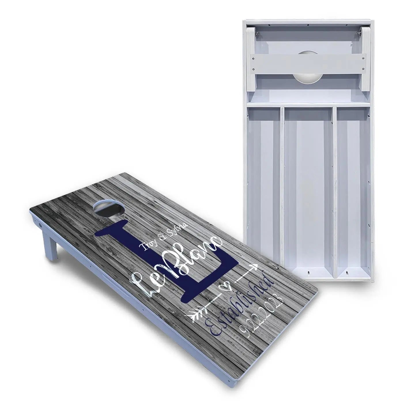 Grey Slat Wood Cornhole Boards - All Weather Series by Cornhole Solutions, custom cornhole board main product photo